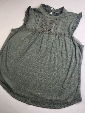 NWT Cable & Gauge Top Womens XL Green Sleeveless Blouse Stretch Knit Pintuck